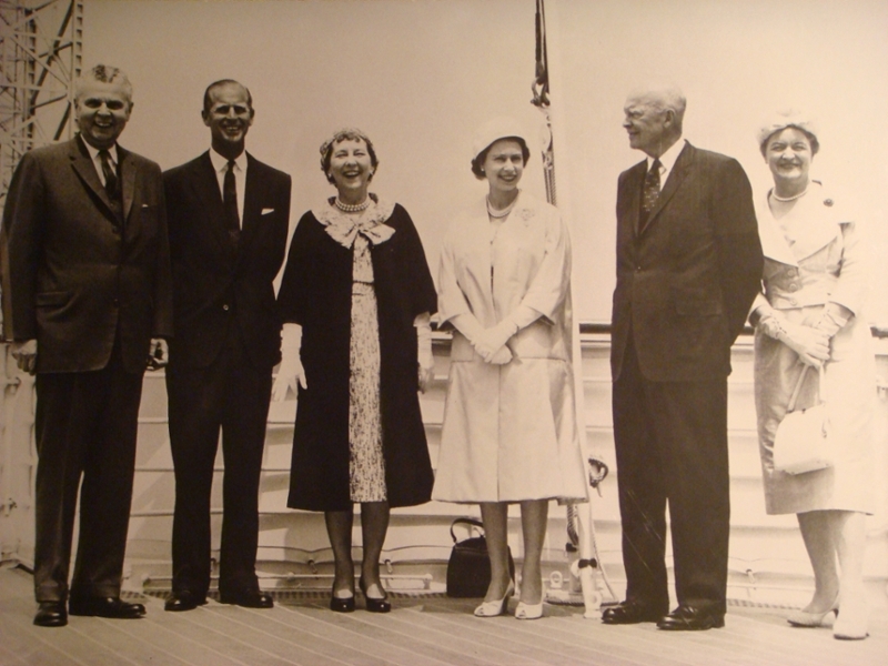 John Diefenbaker with Prince Phillip, the Duke of Edinburgh, Mamie Eisenhower, Her Majesty Queen Elizabeth II, President Dwight Eisenhower and Olive Diefenbaker