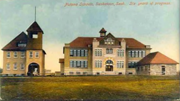 An old postcard depicting the three Nutana Schools