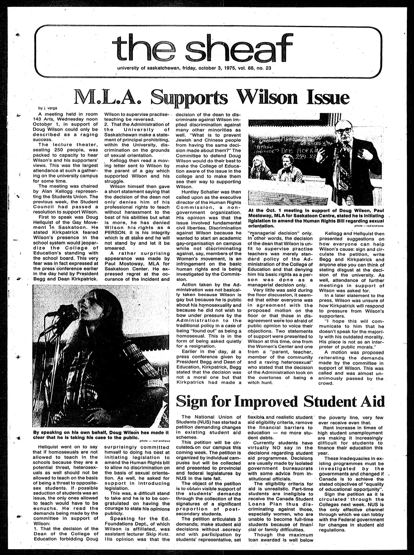mla supports wilson issue