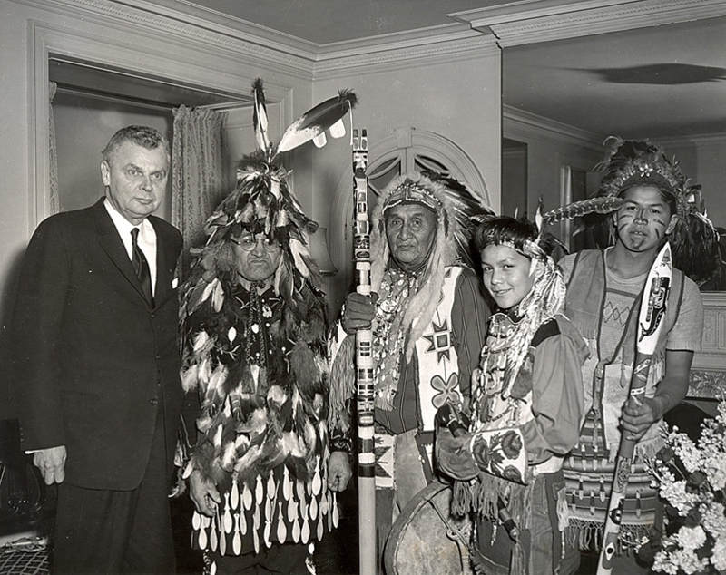 John Diefenbaker with Chief Mathias Joe of the Capilano and others in North Vancouver