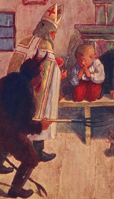 St. Nick and Krampus with a Child 